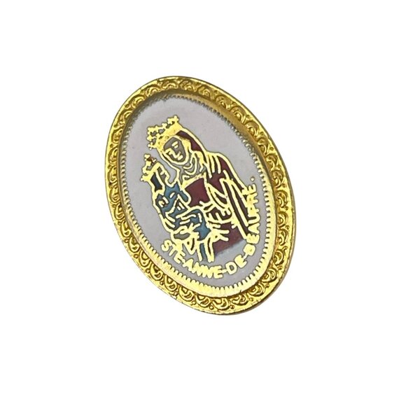 Vintage St. Anne De La Providence Religious Enamel Lapel Pin Oval Gold-Tone - Picture 1 of 5